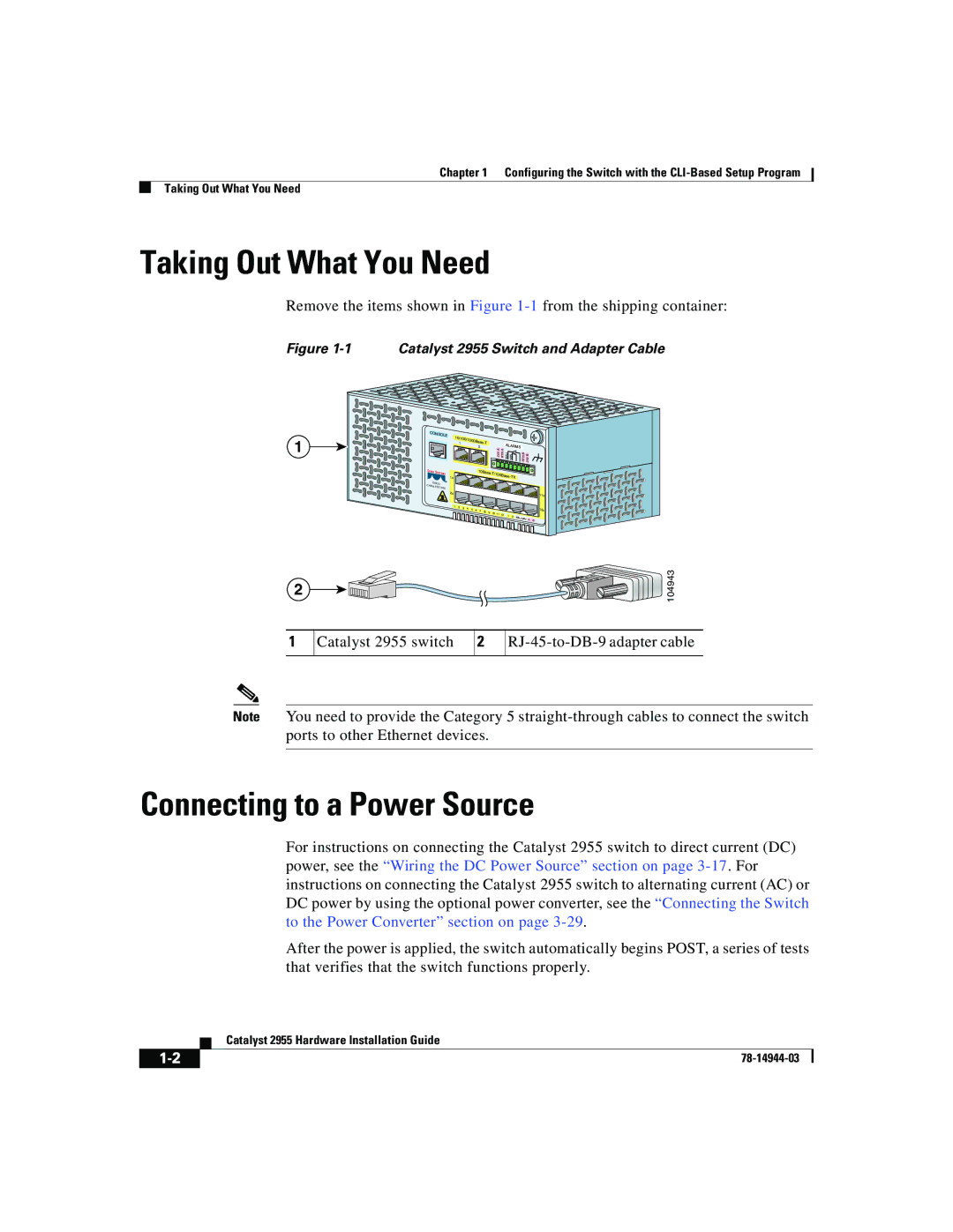 Cisco Systems Catalyst 2955 manual Taking Out What You Need, Connecting to a Power Source 