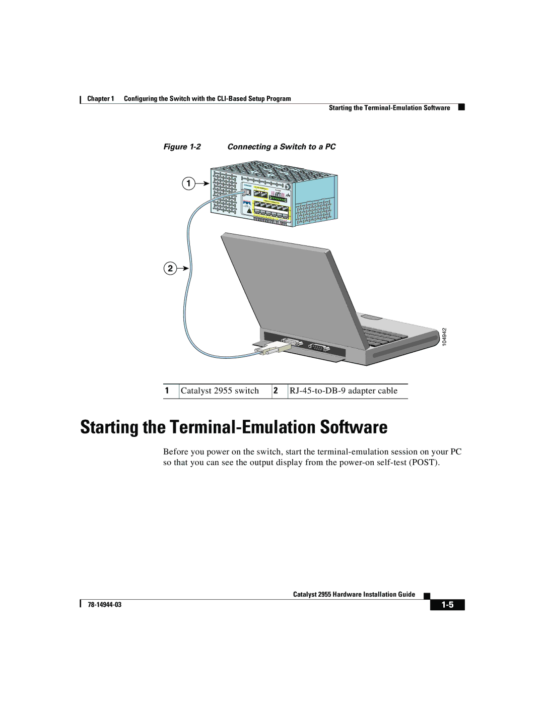 Cisco Systems Catalyst 2955 manual Starting the Terminal-Emulation Software, Connecting a Switch to a PC 