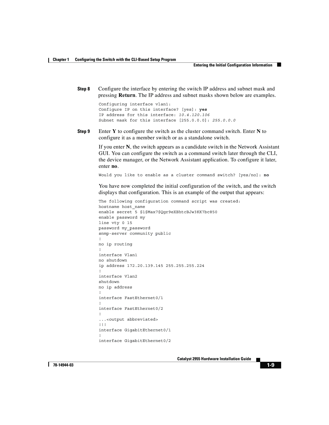 Cisco Systems Catalyst 2955 manual Line vty 0 