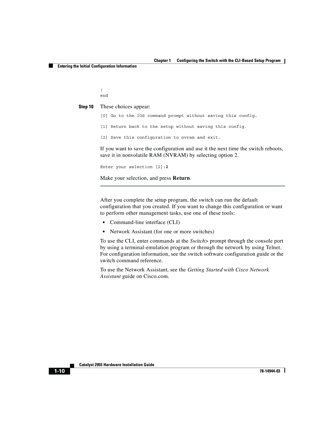 Cisco Systems Catalyst 2955 manual These choices appear 