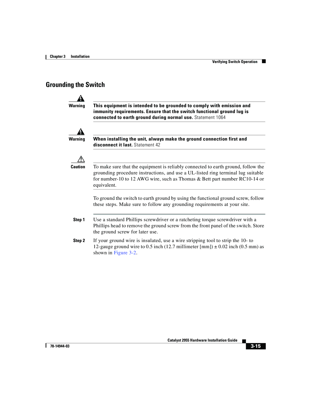 Cisco Systems Catalyst 2955 manual Grounding the Switch 