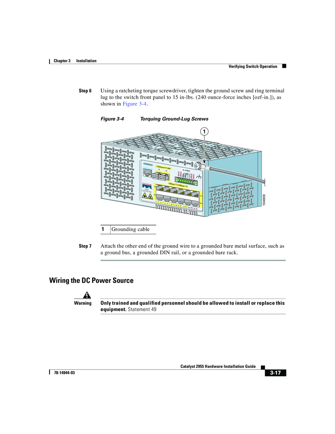 Cisco Systems Catalyst 2955 manual Wiring the DC Power Source 