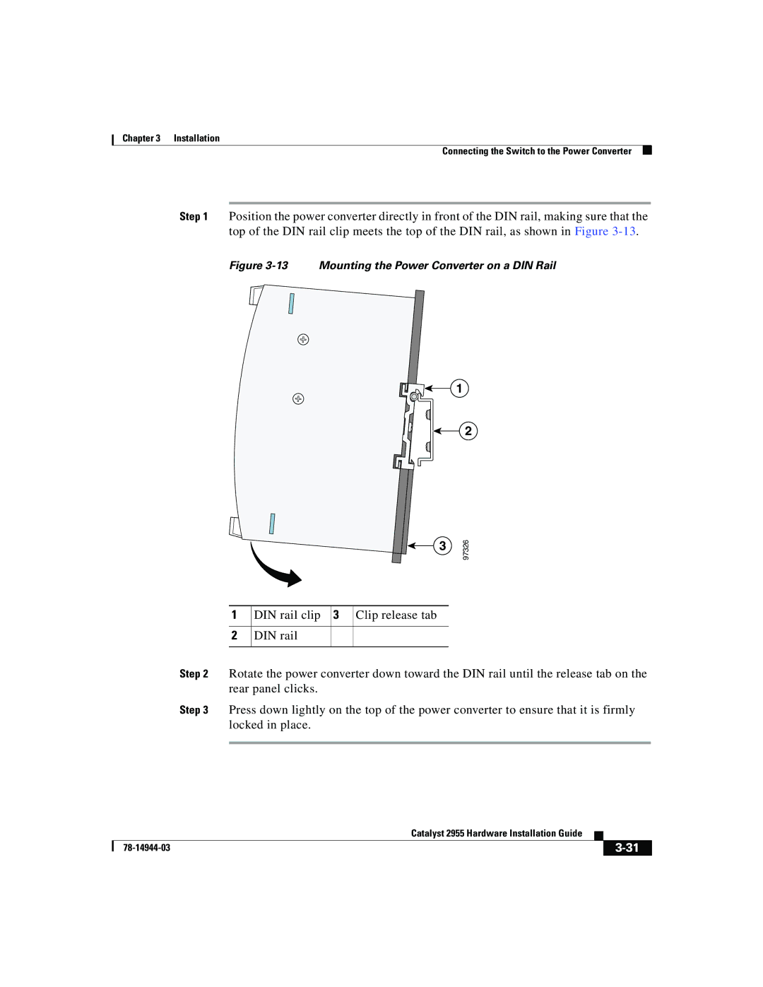 Cisco Systems Catalyst 2955 manual Mounting the Power Converter on a DIN Rail 
