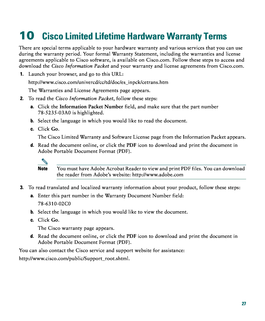 Cisco Systems Catalyst 3550 warranty Cisco Limited Lifetime Hardware Warranty Terms 