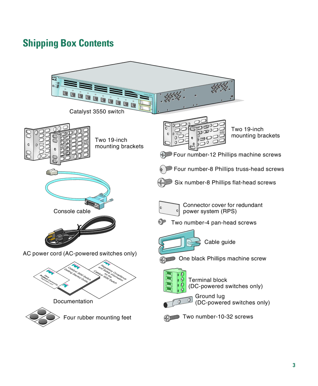 Cisco Systems Catalyst 3550 warranty Shipping Box Contents 