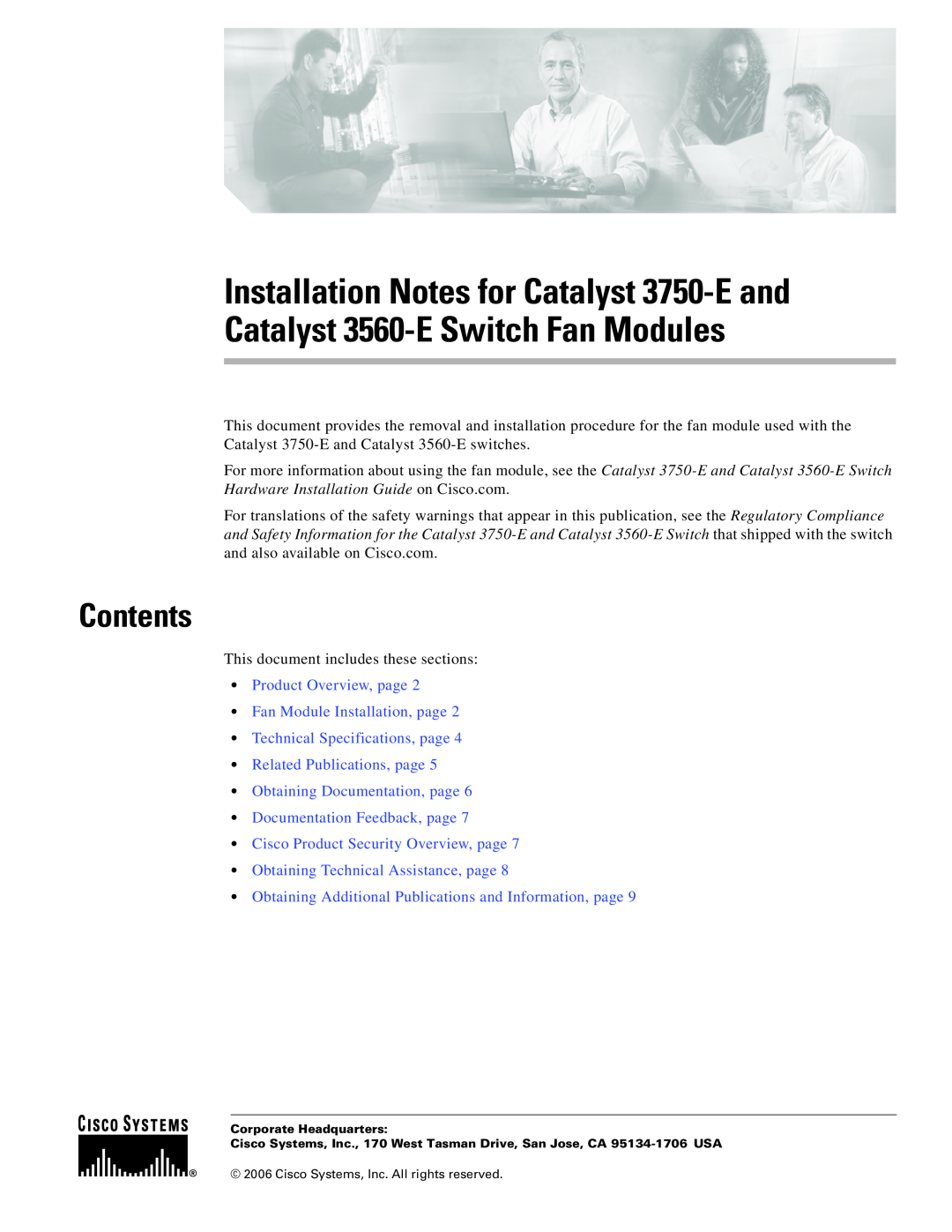 Cisco Systems Catalyst 3560-E technical specifications Contents, Product Overview, page Fan Module Installation, page 