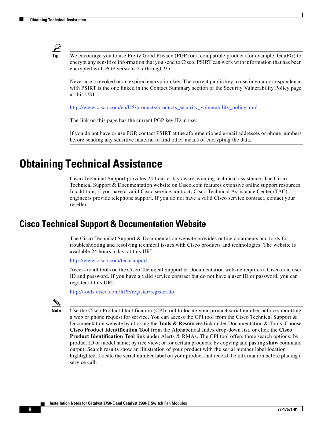 Cisco Systems Catalyst 3560-E Obtaining Technical Assistance, Cisco Technical Support & Documentation Website 