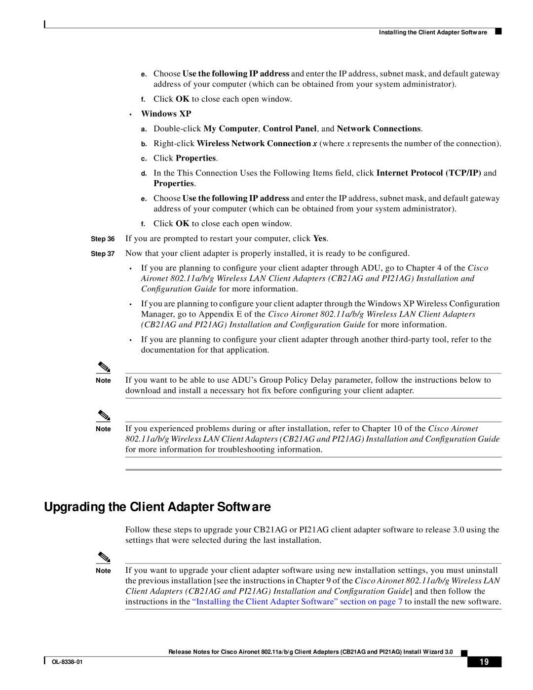 Cisco Systems CB21AG and PI21AG manual Upgrading the Client Adapter Software 