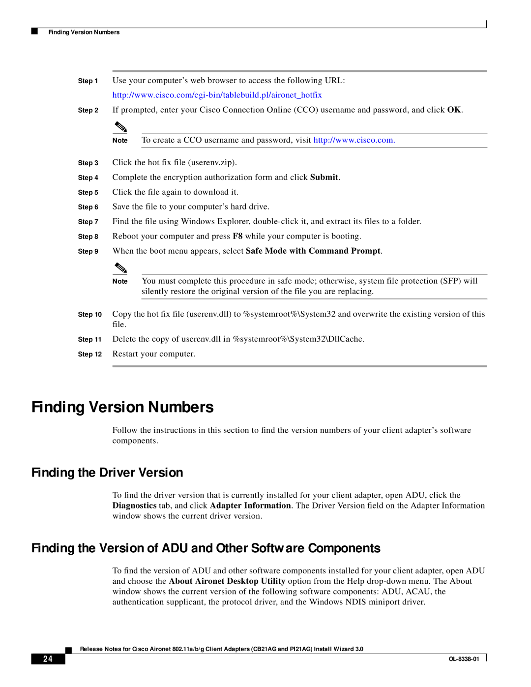 Cisco Systems CB21AG and PI21AG manual Finding Version Numbers, Finding the Driver Version 