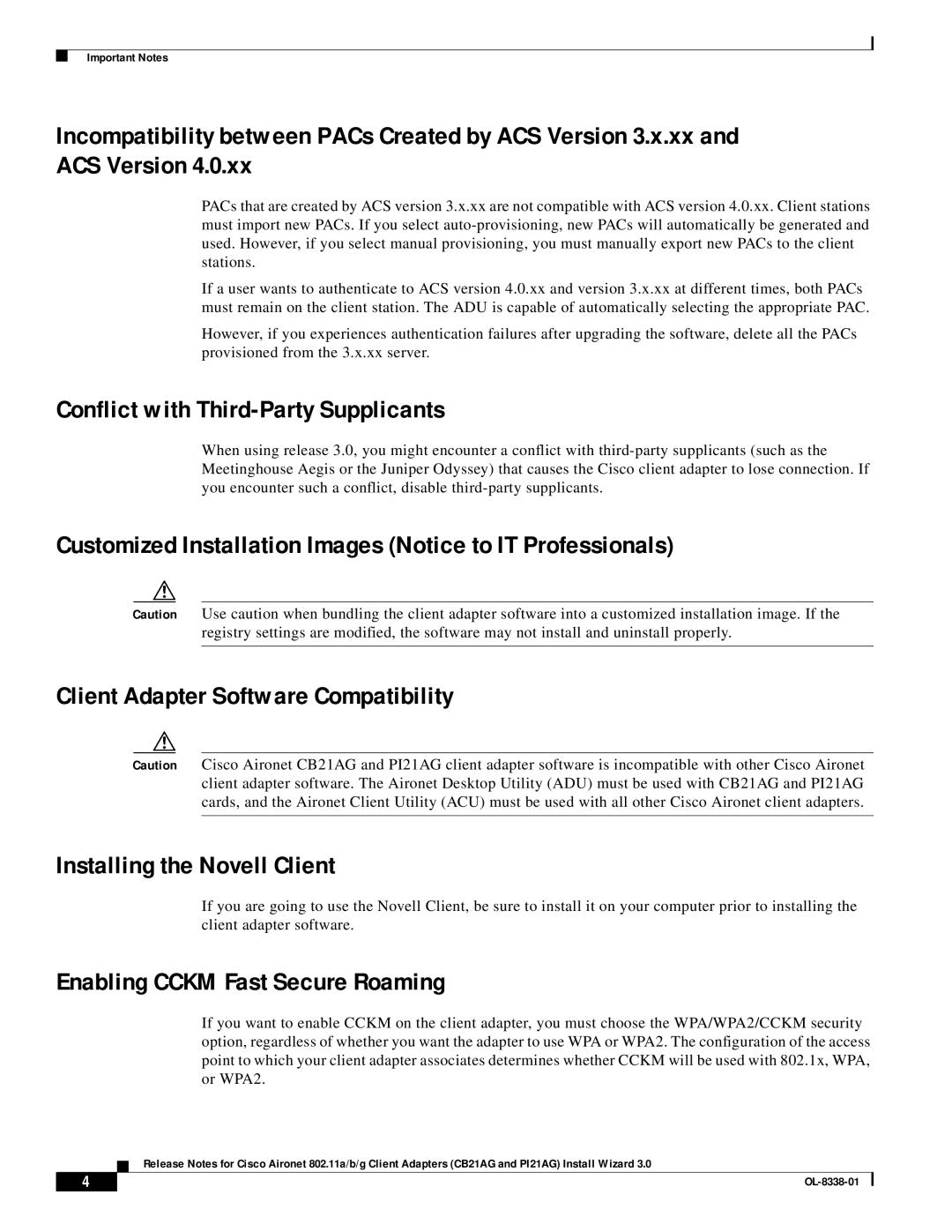 Cisco Systems CB21AG and PI21AG manual Conflict with Third-Party Supplicants, Enabling Cckm Fast Secure Roaming 