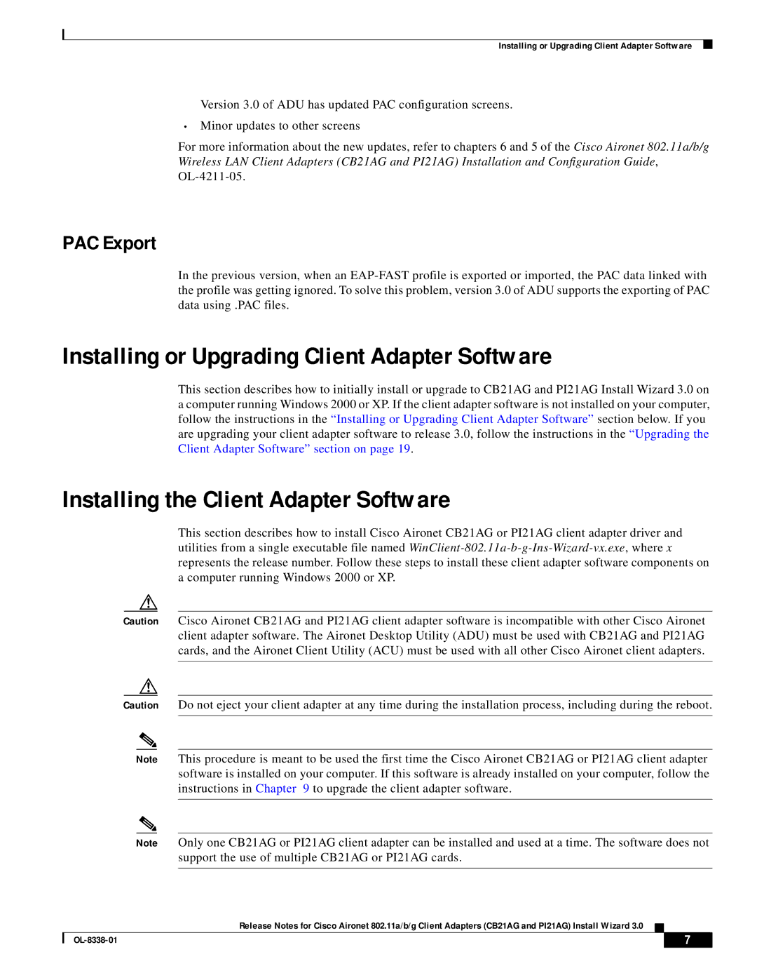 Cisco Systems CB21AG and PI21AG Installing or Upgrading Client Adapter Software, Installing the Client Adapter Software 