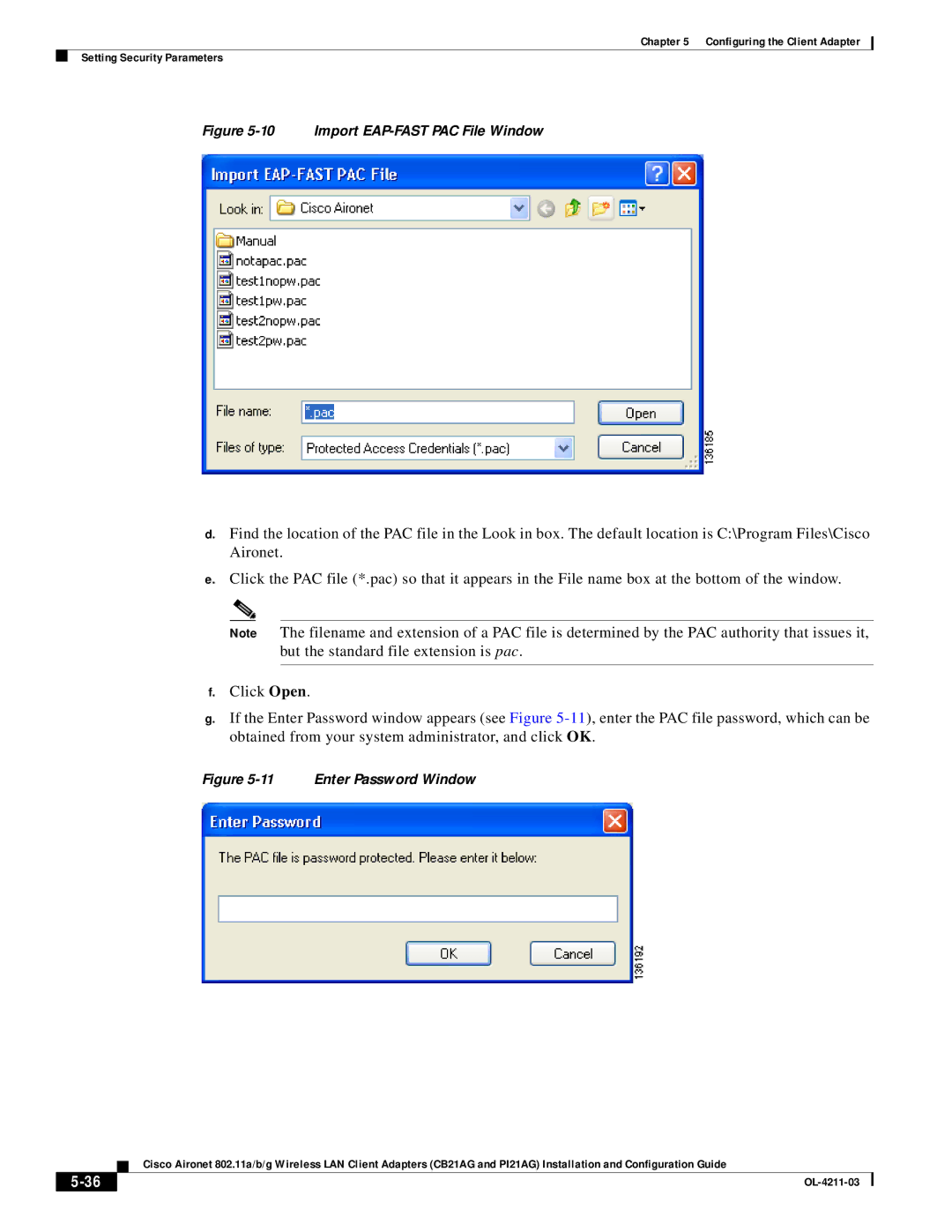 Cisco Systems CB21AG manual Import EAP-FAST PAC File Window 