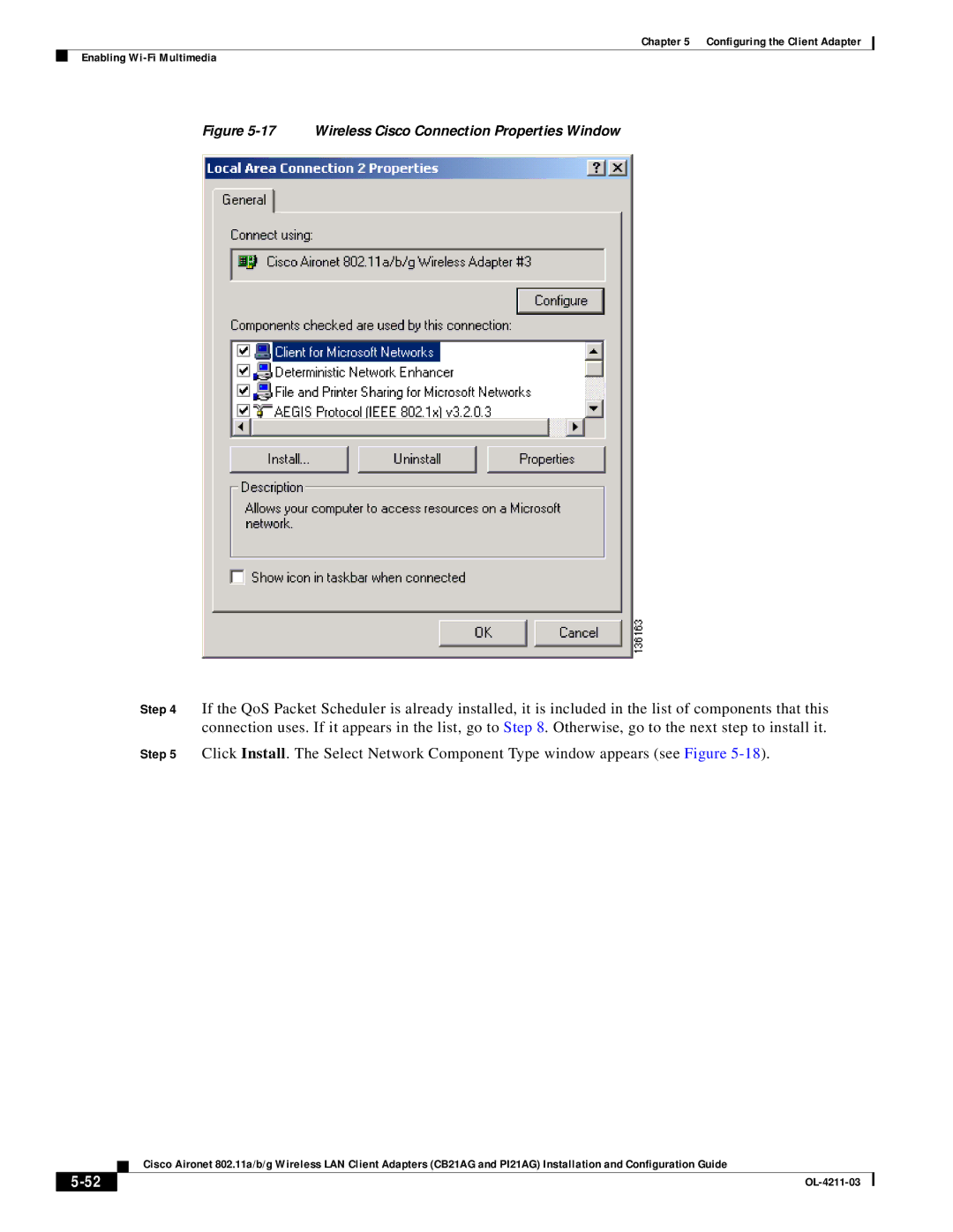 Cisco Systems CB21AG manual Wireless Cisco Connection Properties Window 