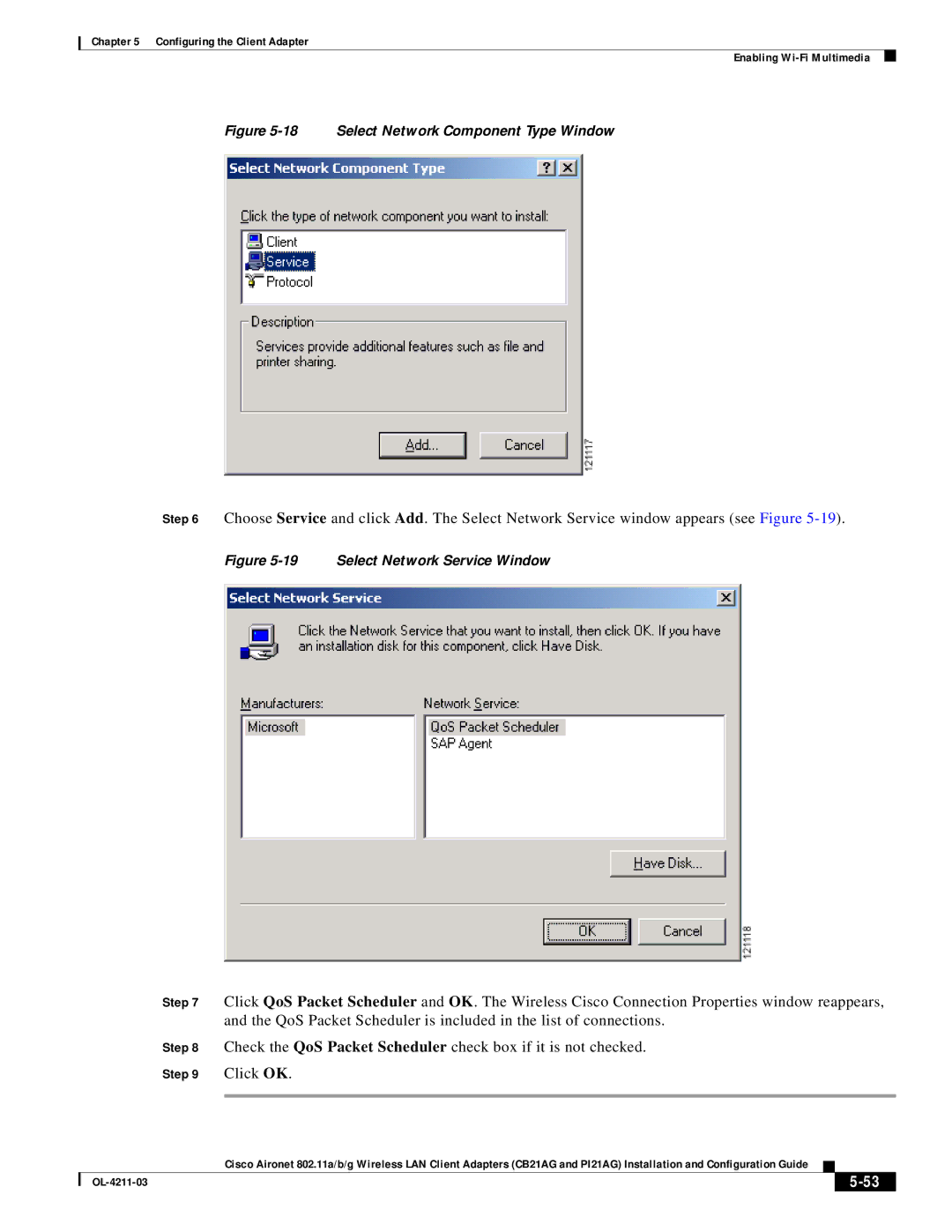 Cisco Systems CB21AG manual Select Network Component Type Window 