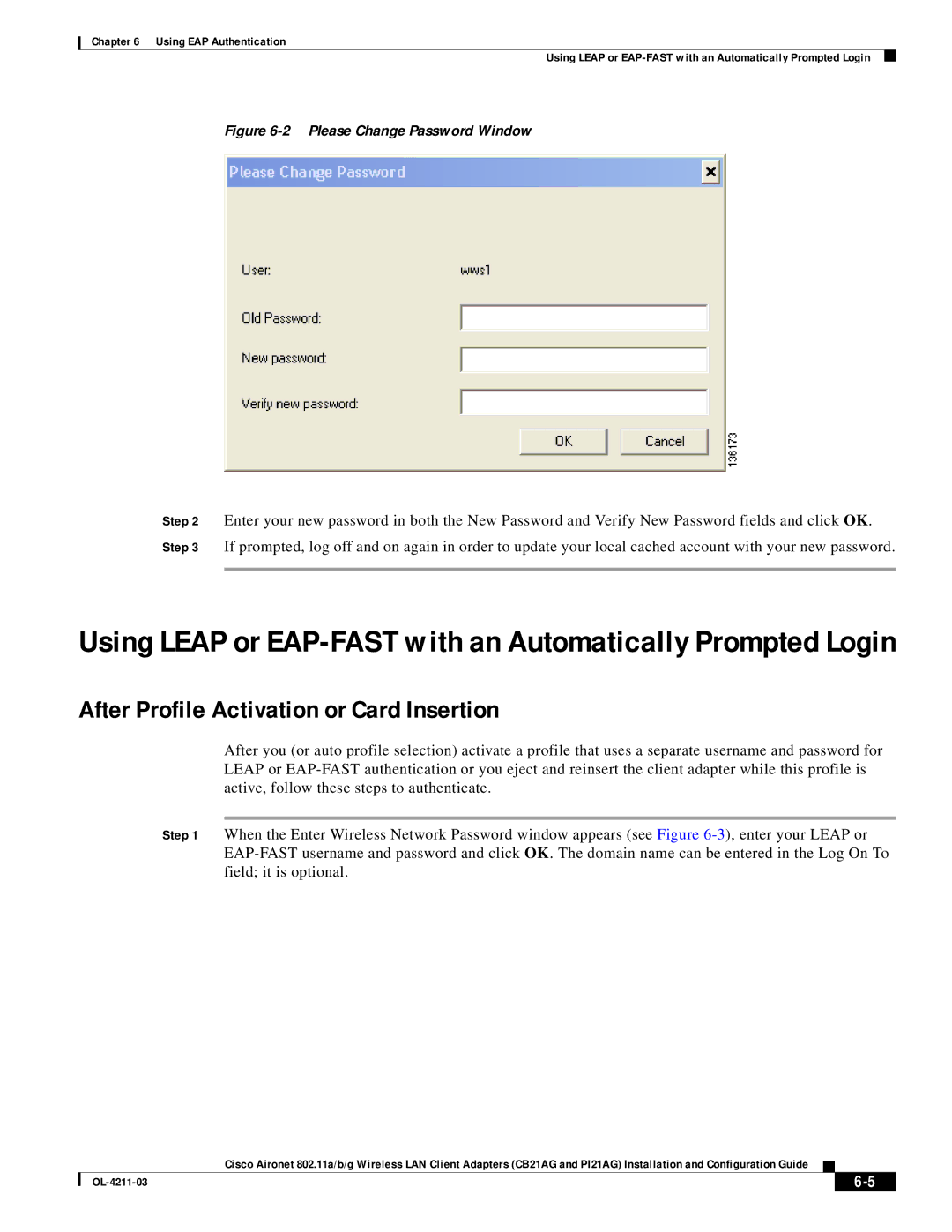 Cisco Systems CB21AG manual Using Leap or EAP-FAST with an Automatically Prompted Login 