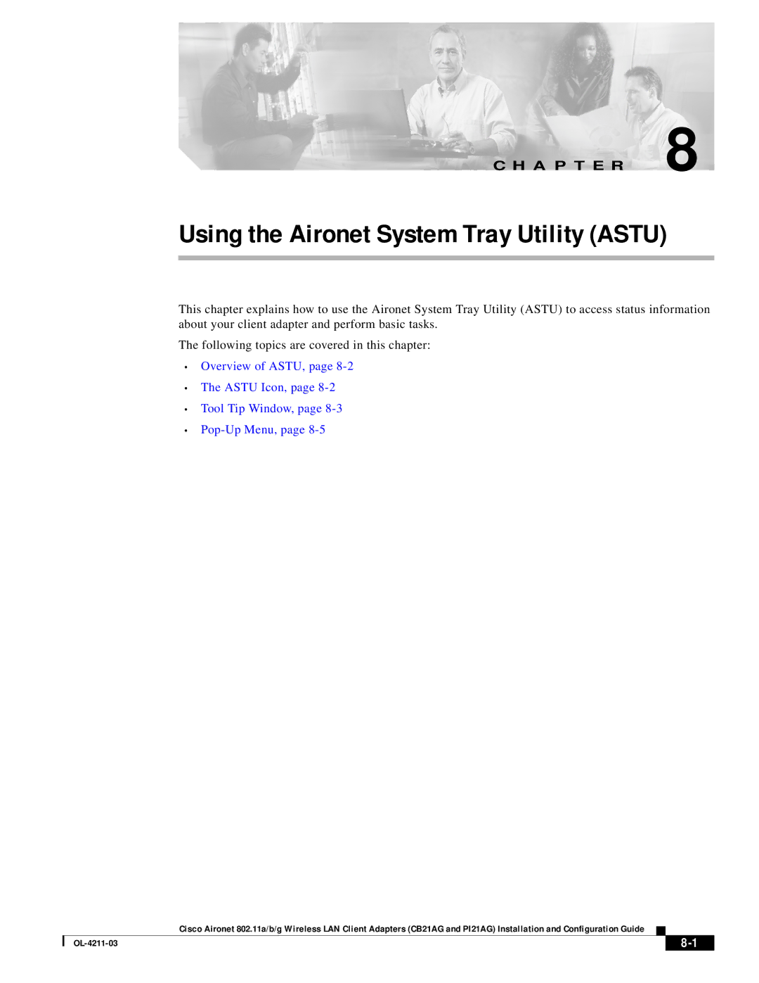 Cisco Systems CB21AG manual Using the Aironet System Tray Utility Astu 