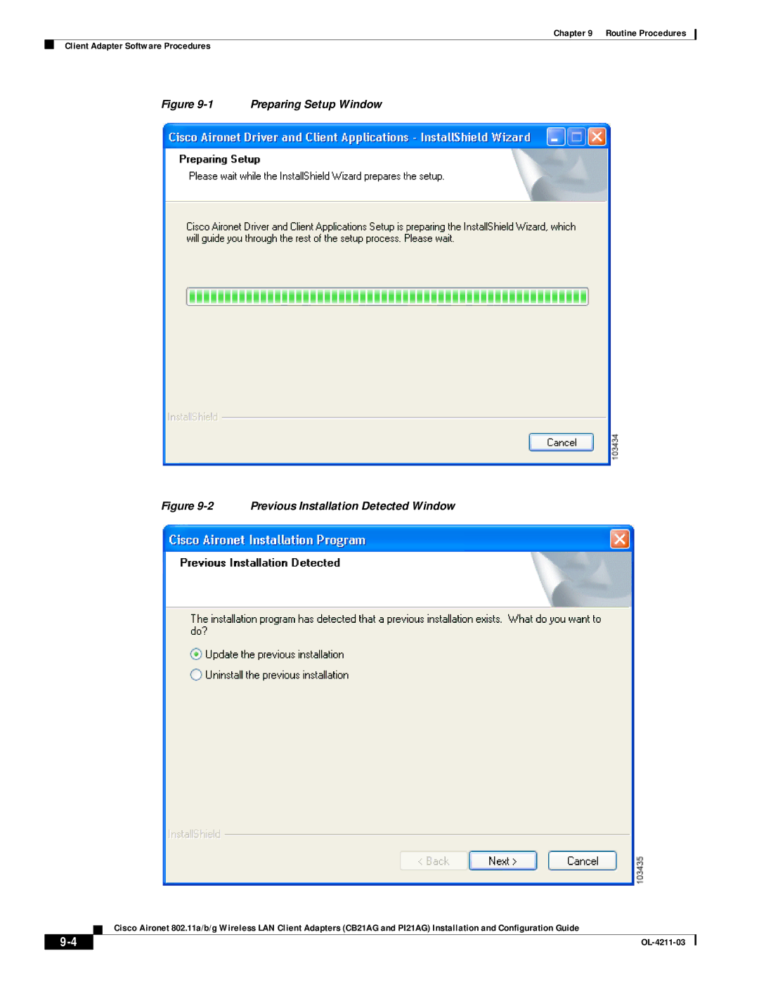 Cisco Systems CB21AG manual Previous Installation Detected Window 