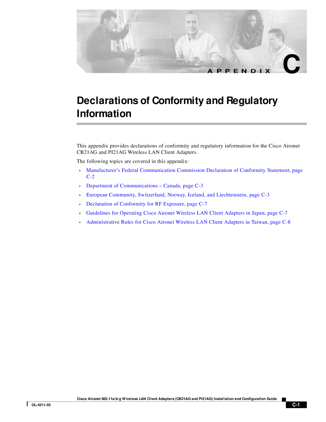 Cisco Systems CB21AG manual Declarations of Conformity and Regulatory Information 