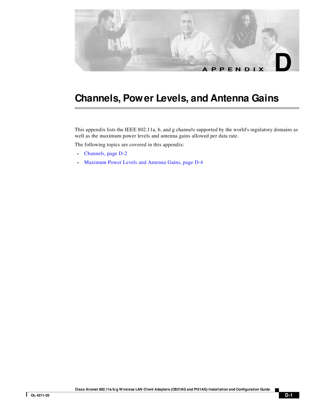 Cisco Systems CB21AG manual Channels, Power Levels, and Antenna Gains 