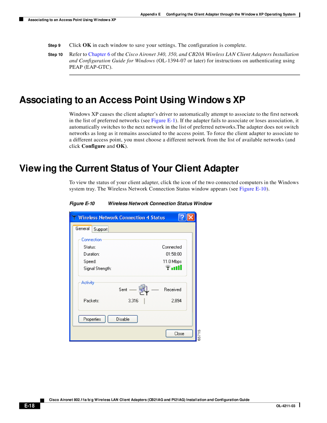 Cisco Systems CB21AG manual Associating to an Access Point Using Windows XP 