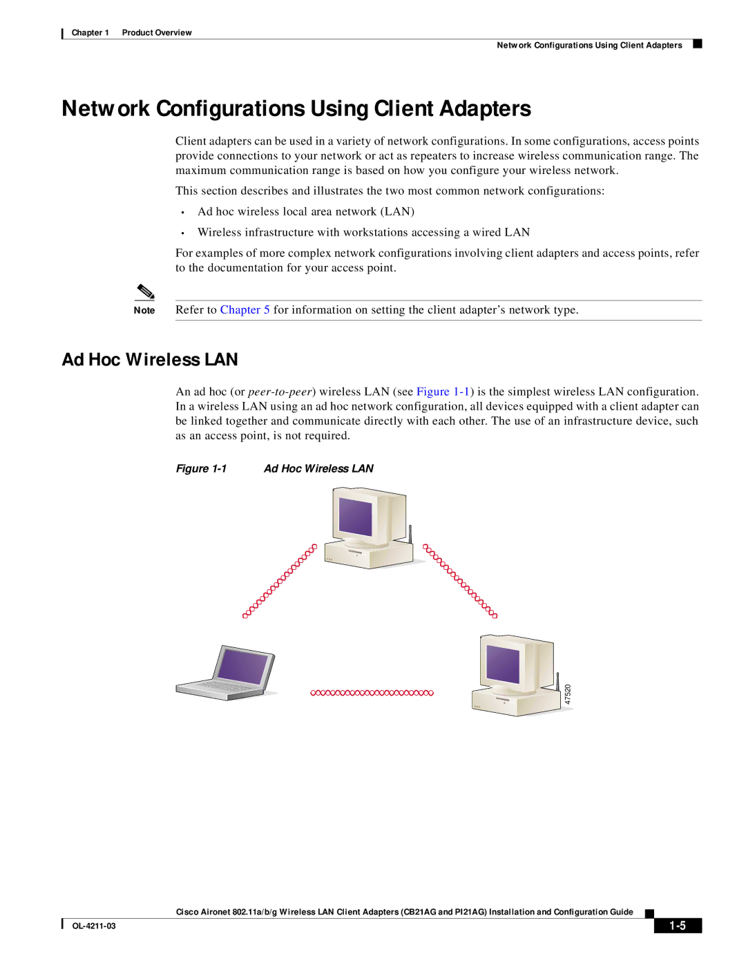 Cisco Systems CB21AG manual Network Configurations Using Client Adapters, Ad Hoc Wireless LAN 