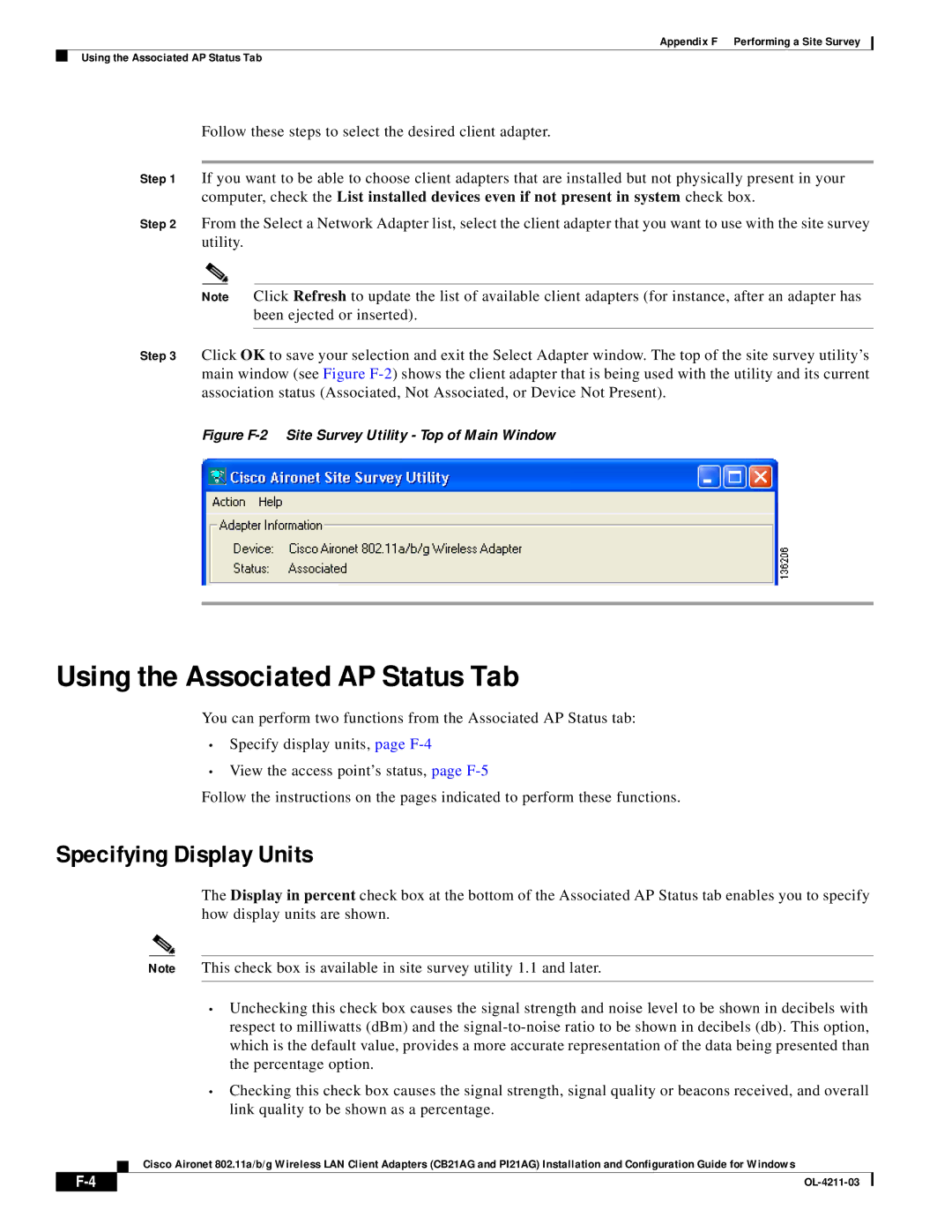 Cisco Systems CB21AG manual Using the Associated AP Status Tab, Specifying Display Units 