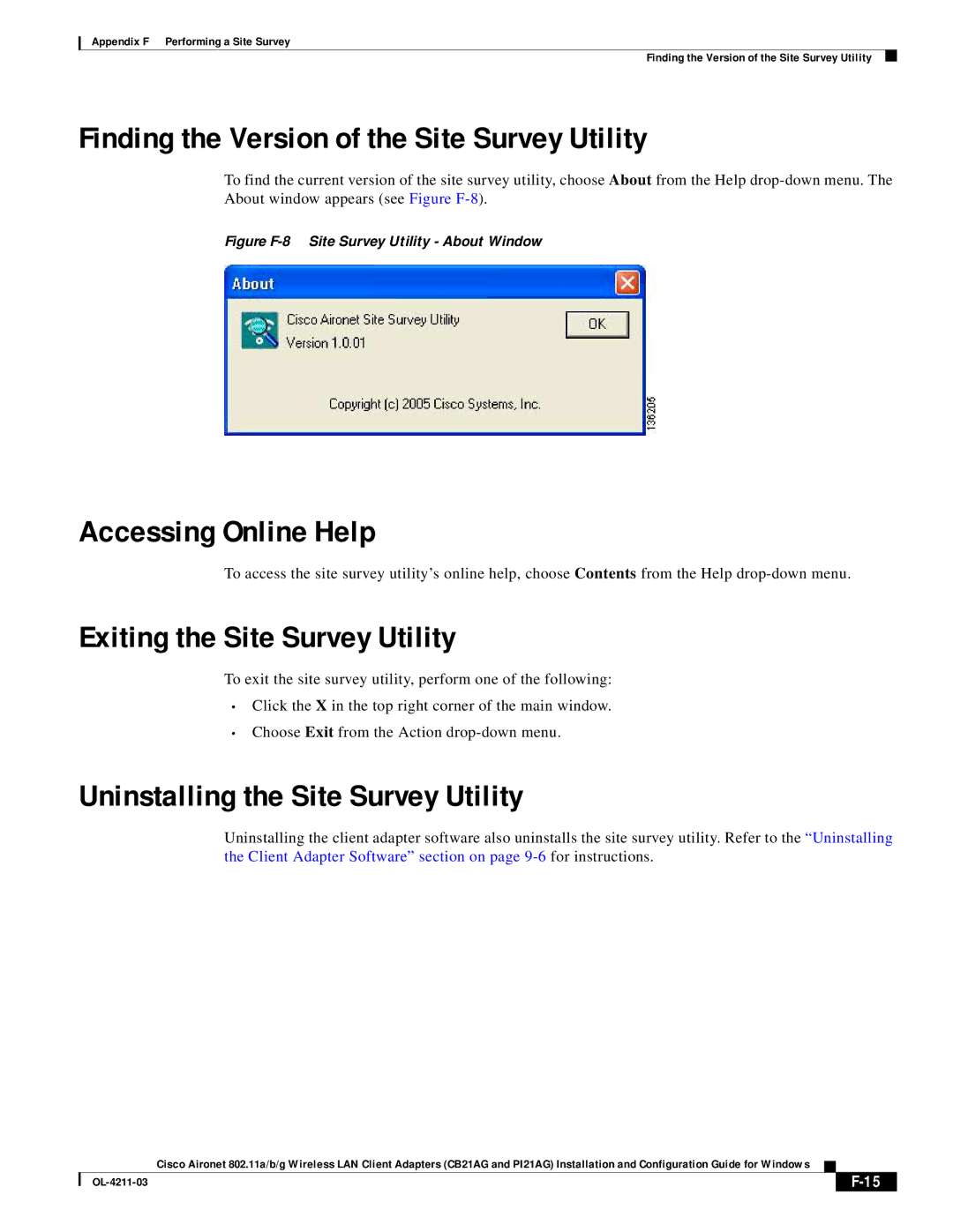 Cisco Systems CB21AG manual Finding the Version of the Site Survey Utility, Accessing Online Help 