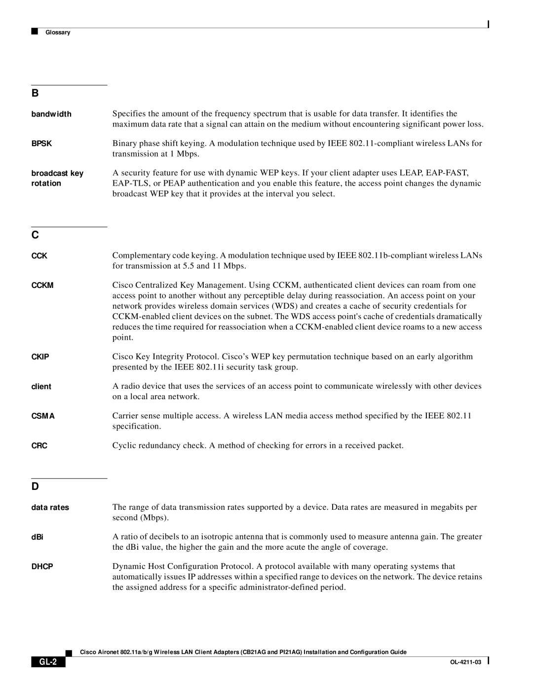 Cisco Systems CB21AG manual GL-2 