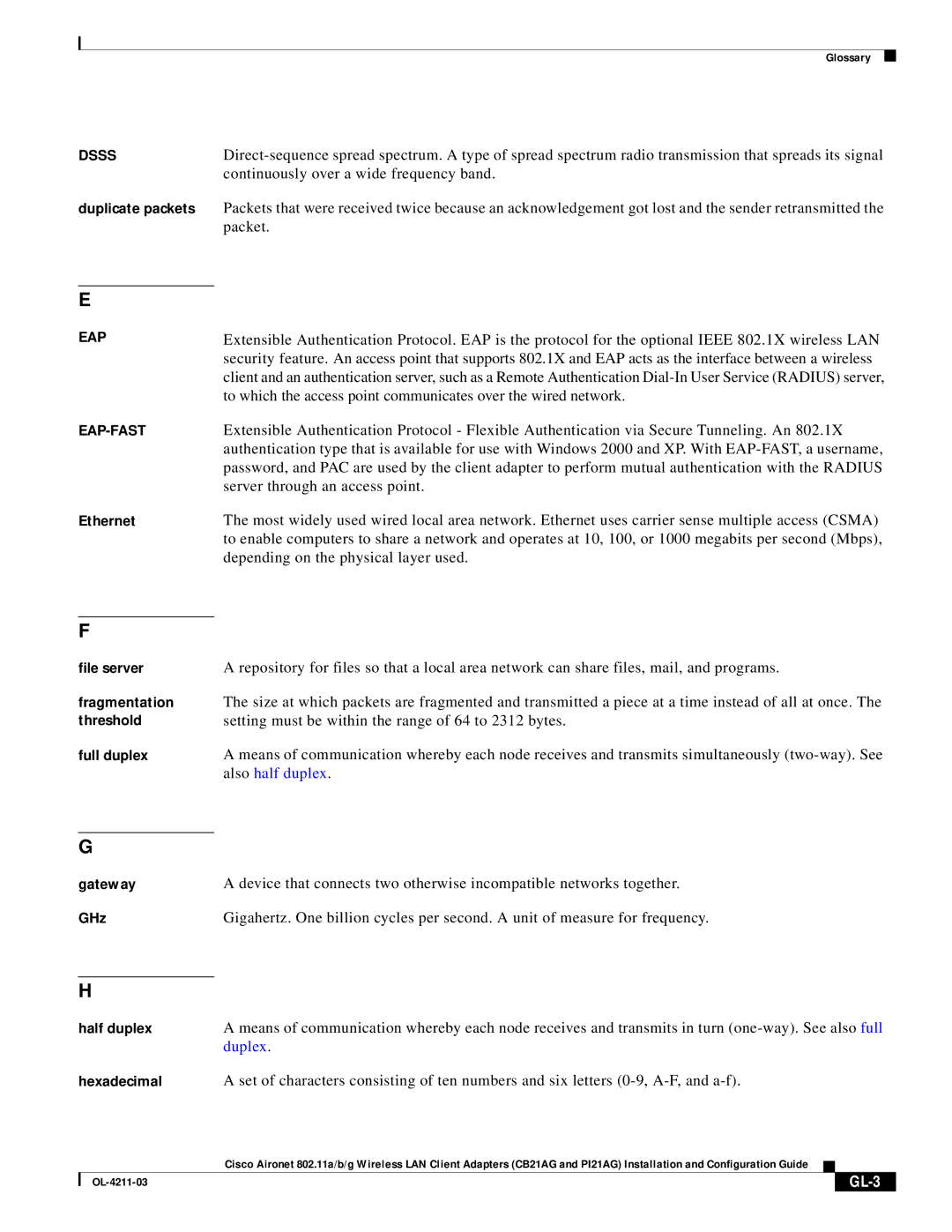 Cisco Systems CB21AG manual Setting must be within the range of 64 to 2312 bytes, GL-3 