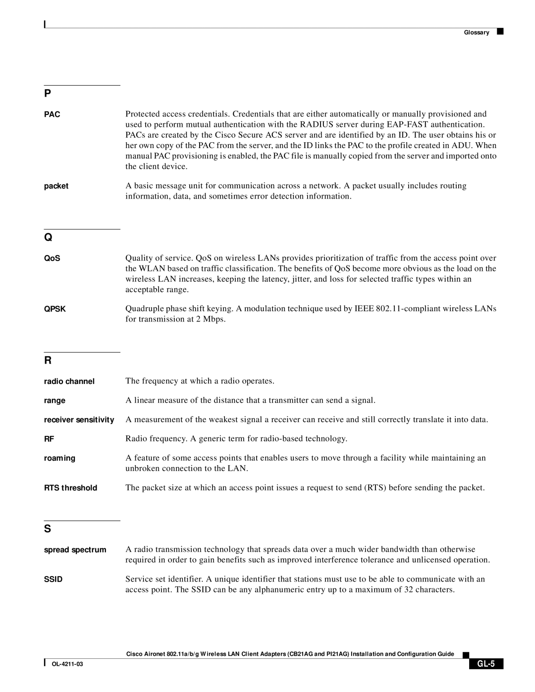 Cisco Systems CB21AG manual GL-5 