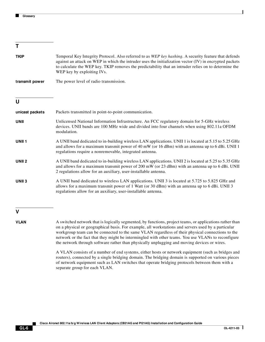 Cisco Systems CB21AG manual GL-6 