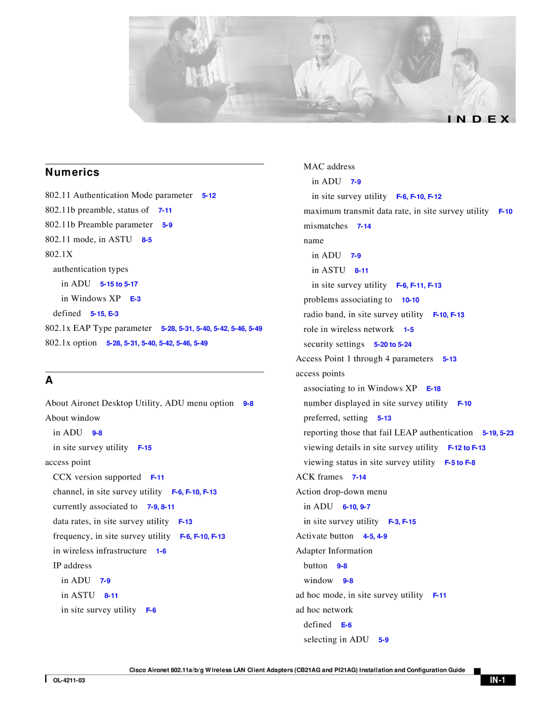 Cisco Systems CB21AG manual Authentication Mode parameter, Selecting in ADU, IN-1 