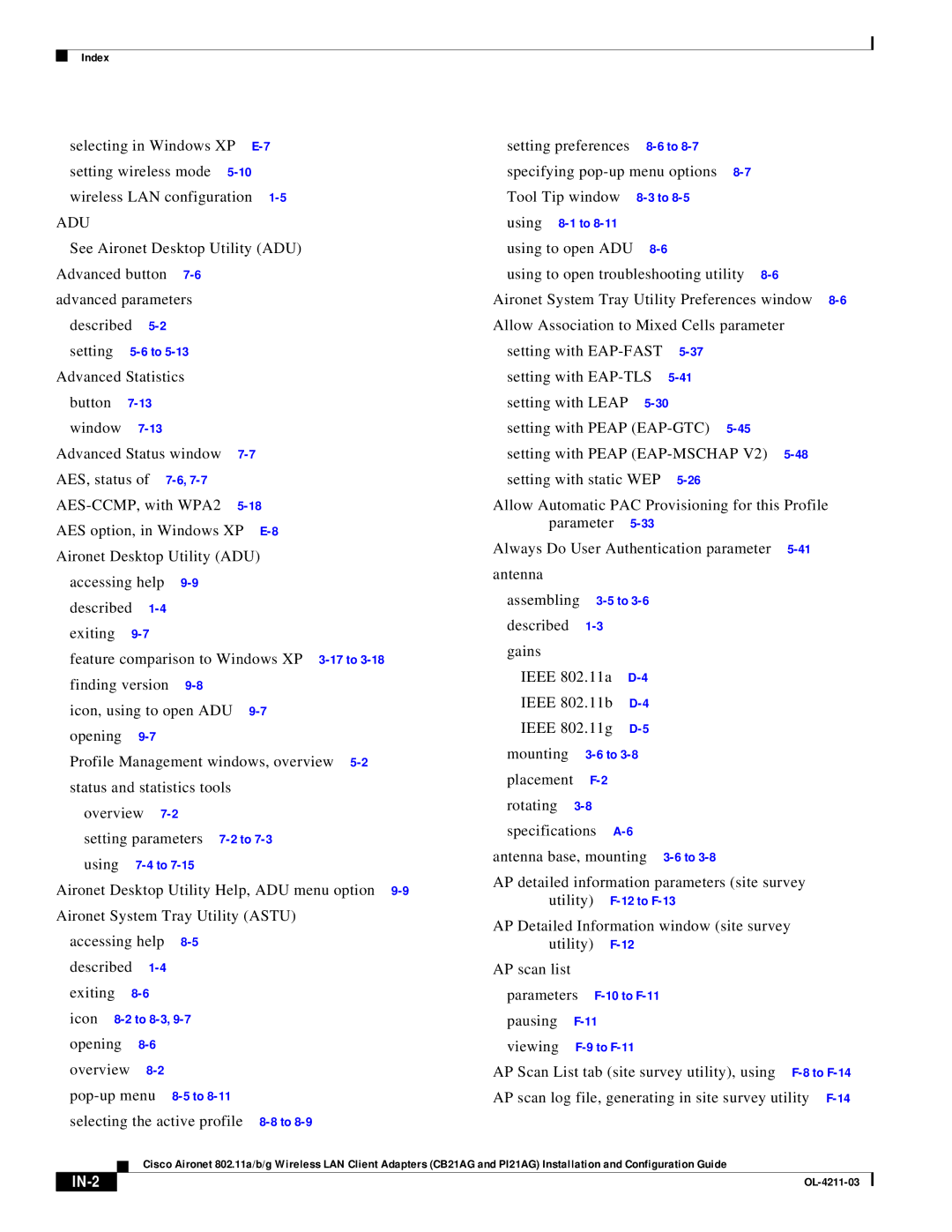 Cisco Systems CB21AG manual Adu, Selecting the active profile, Pausing Viewing, IN-2 