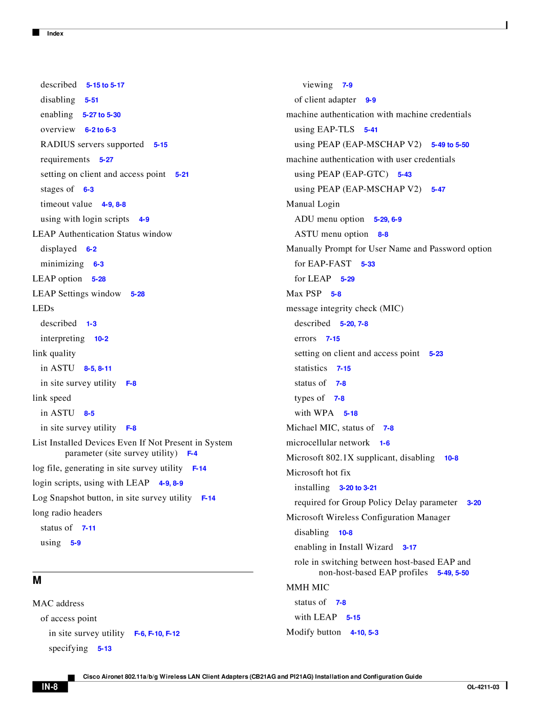 Cisco Systems CB21AG manual Disabling Enabling, Mmh Mic, Status With Leap Modify button, IN-8 