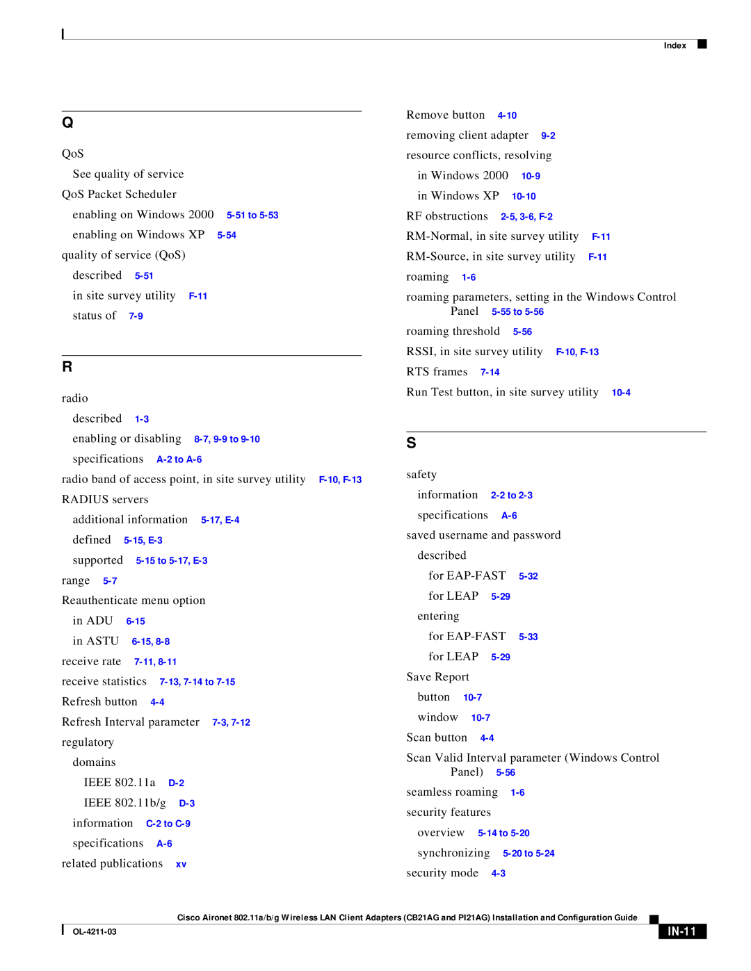 Cisco Systems CB21AG manual IN-11 