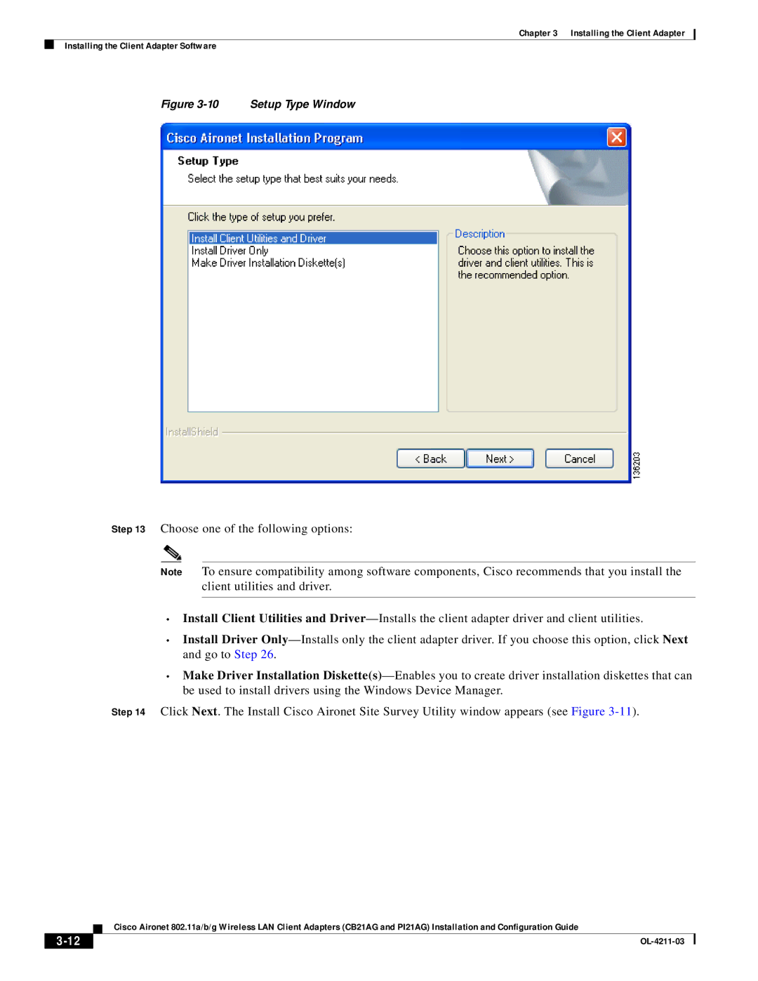 Cisco Systems CB21AG manual Setup Type Window 