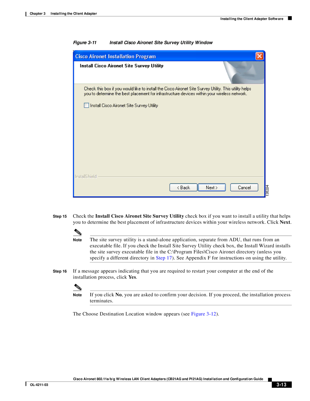 Cisco Systems CB21AG manual Install Cisco Aironet Site Survey Utility Window 