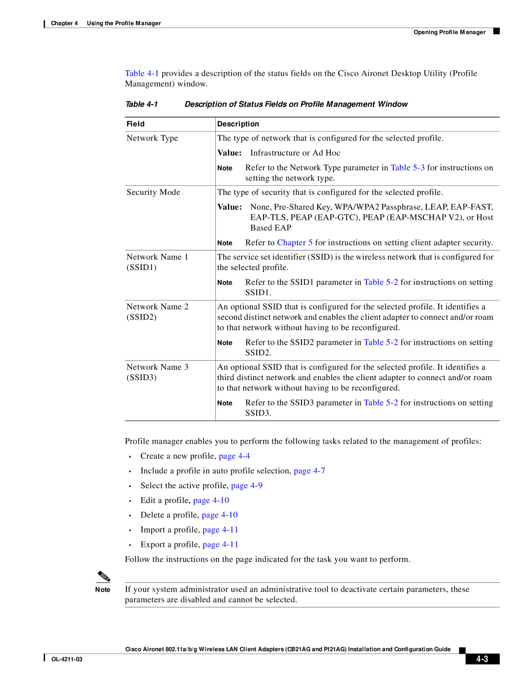 Cisco Systems CB21AG manual Field Description, SSID1, SSID2, SSID3 