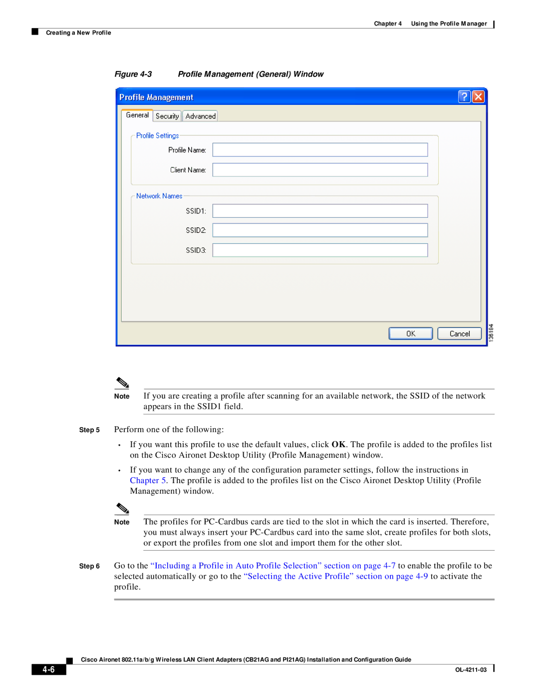 Cisco Systems CB21AG manual Profile Management General Window 