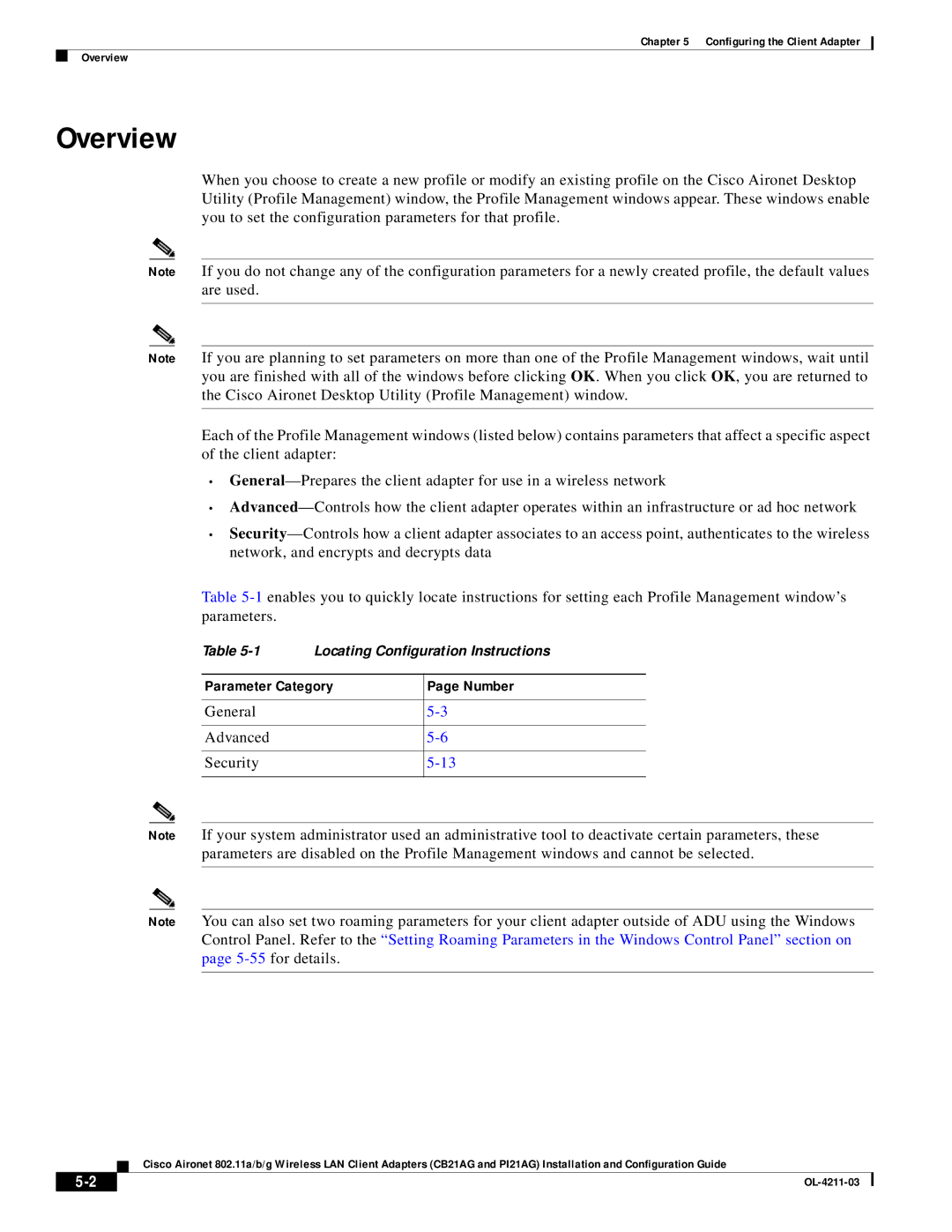 Cisco Systems CB21AG manual Overview, Parameter Category Number 