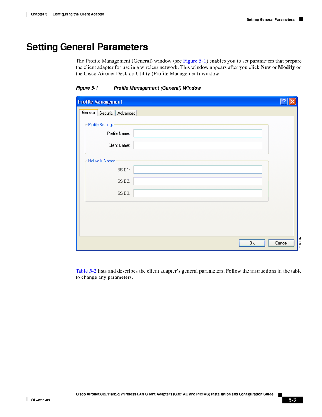 Cisco Systems CB21AG manual Setting General Parameters, Profile Management General Window 