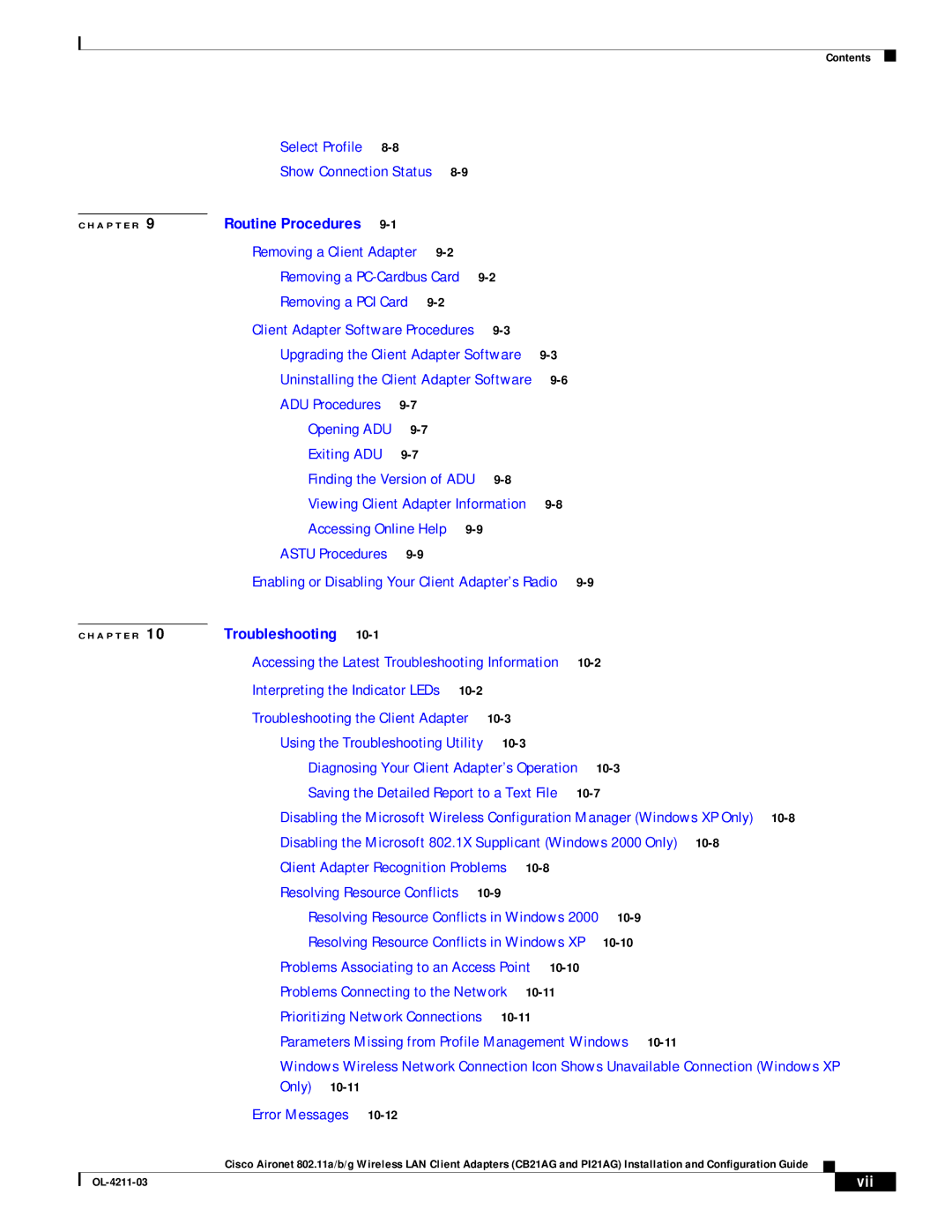 Cisco Systems CB21AG manual Select Profile, Vii 