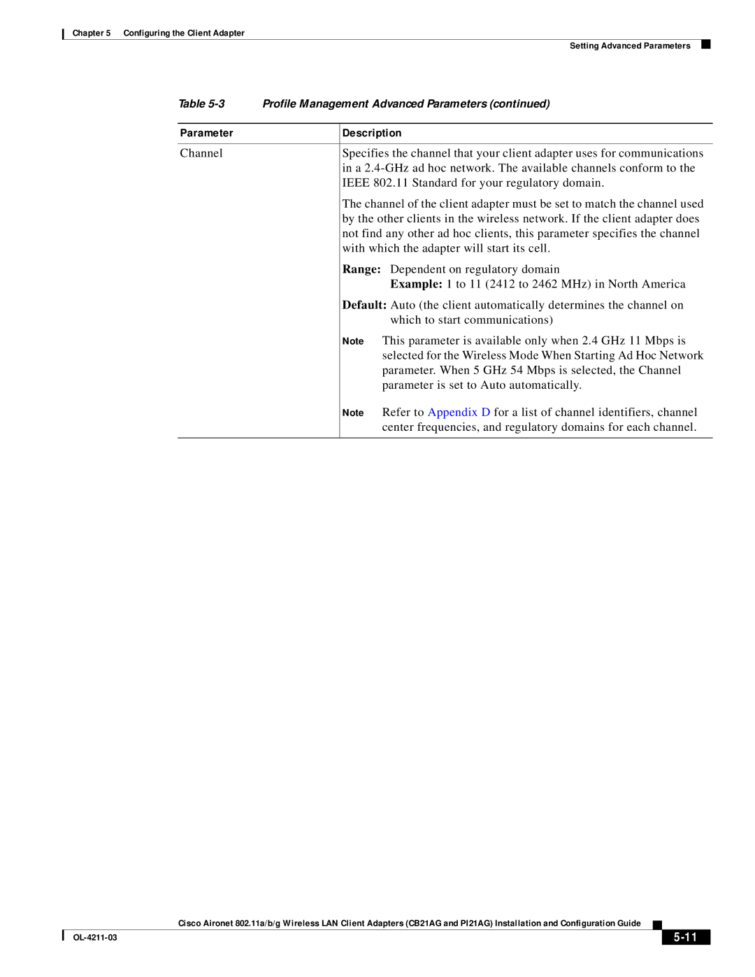 Cisco Systems CB21AG manual Parameter Description 