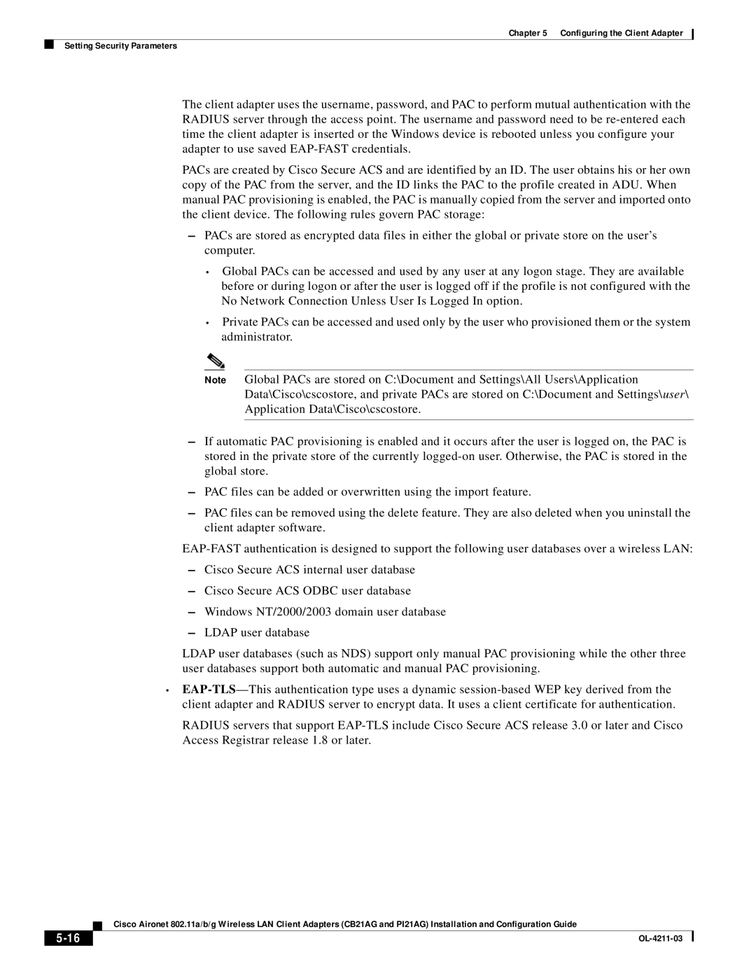 Cisco Systems CB21AG manual Configuring the Client Adapter Setting Security Parameters 