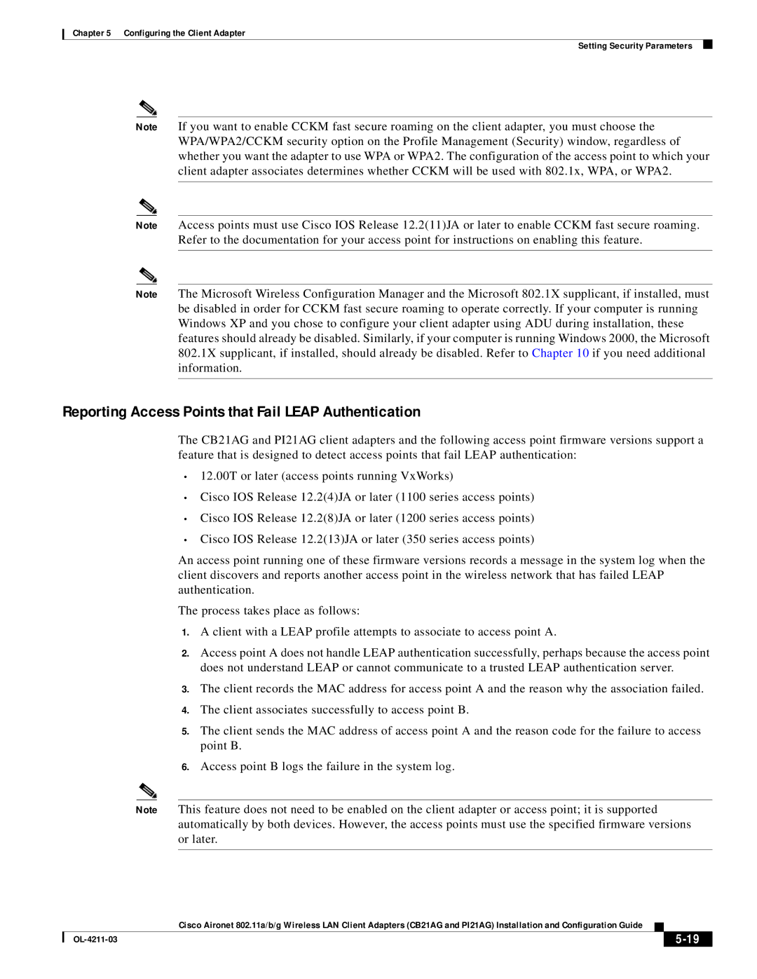 Cisco Systems CB21AG manual Reporting Access Points that Fail Leap Authentication 