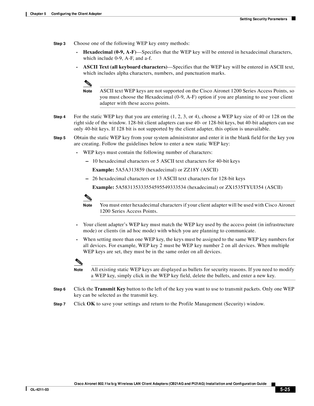 Cisco Systems CB21AG manual Configuring the Client Adapter Setting Security Parameters 