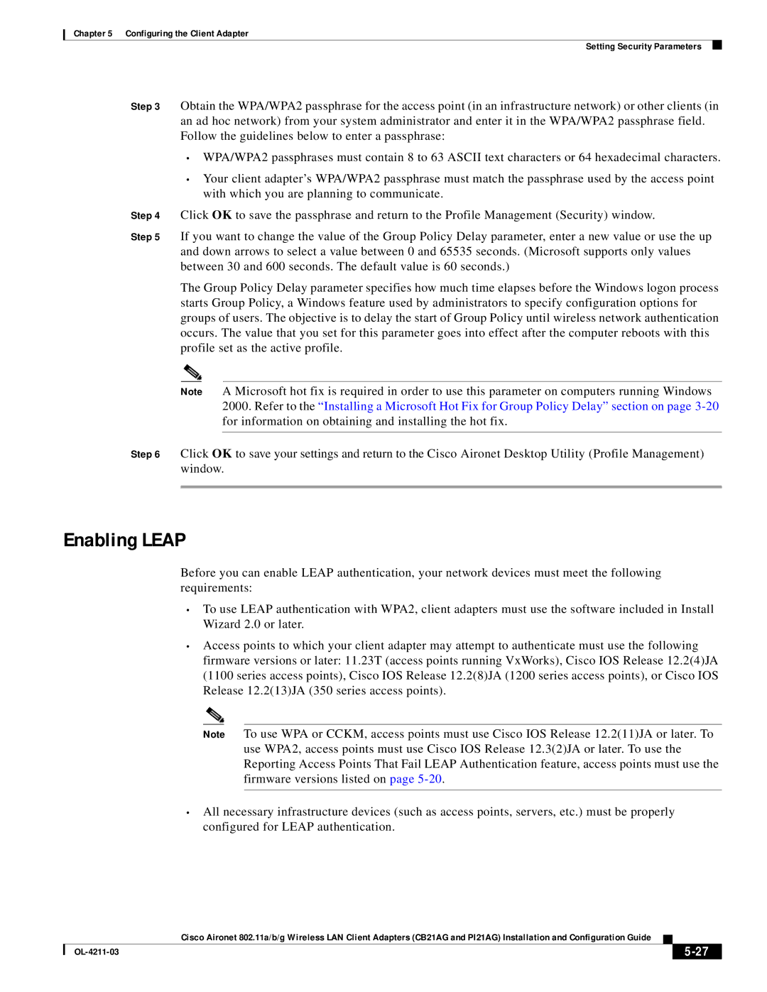 Cisco Systems CB21AG manual Enabling Leap 