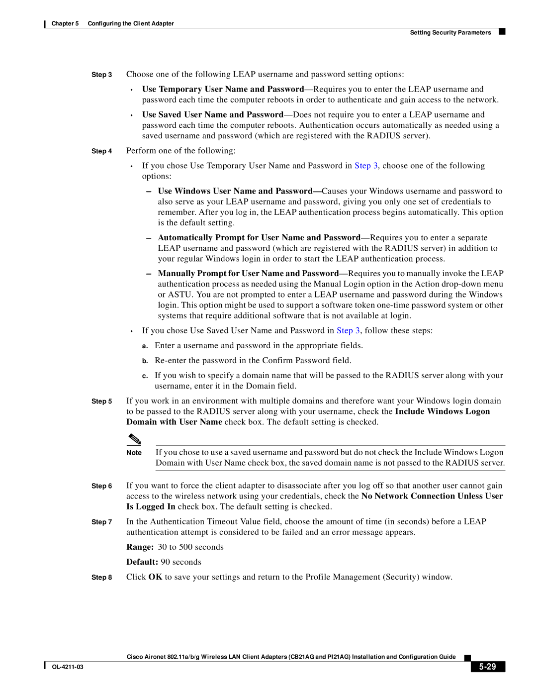 Cisco Systems CB21AG manual Configuring the Client Adapter Setting Security Parameters 