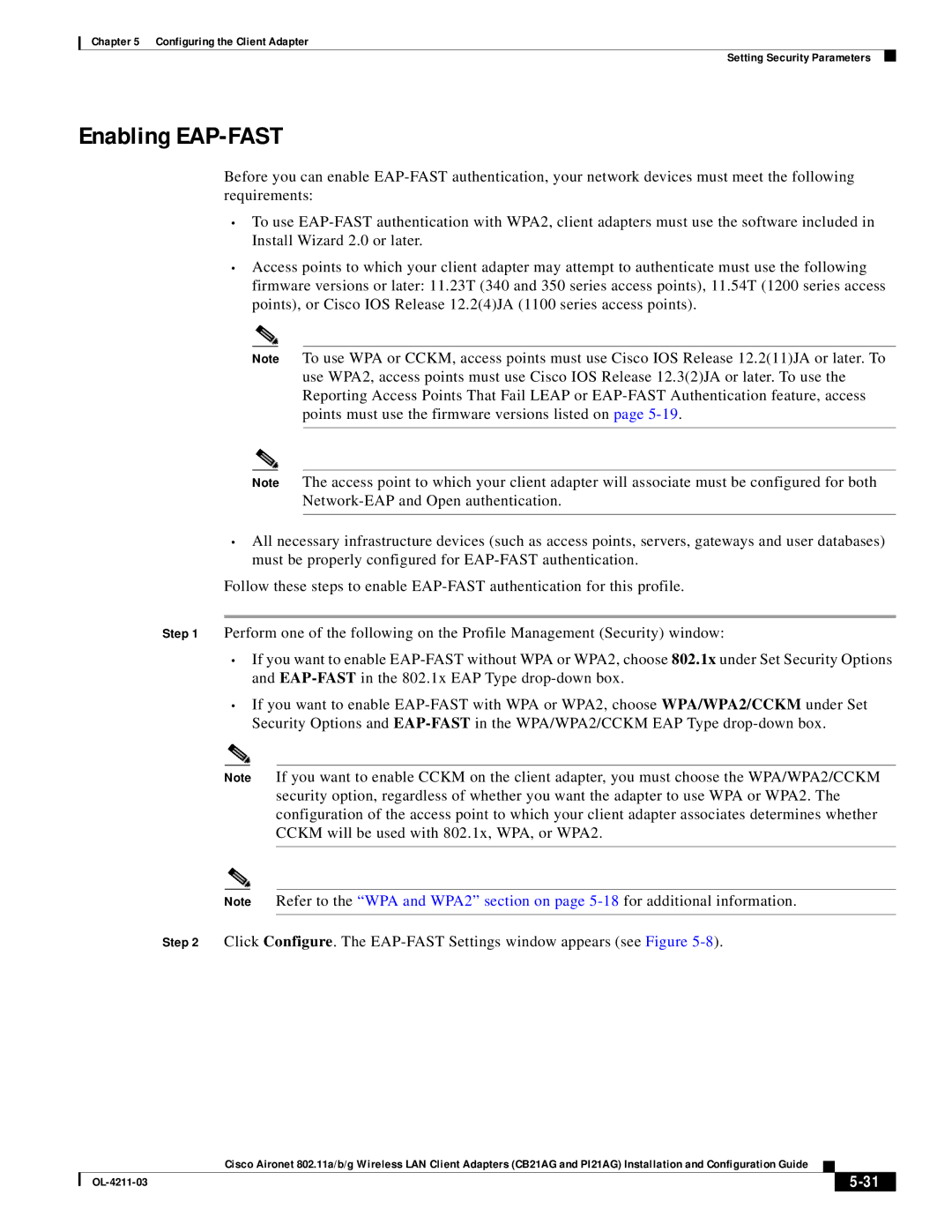 Cisco Systems CB21AG manual Enabling EAP-FAST 