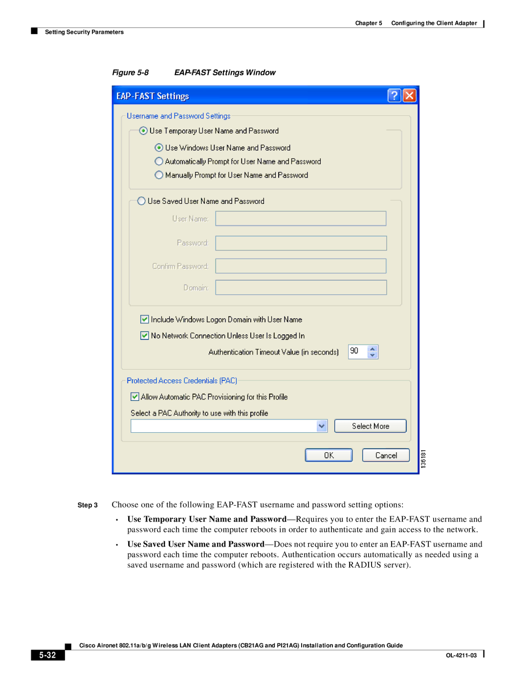 Cisco Systems CB21AG manual EAP-FAST Settings Window 